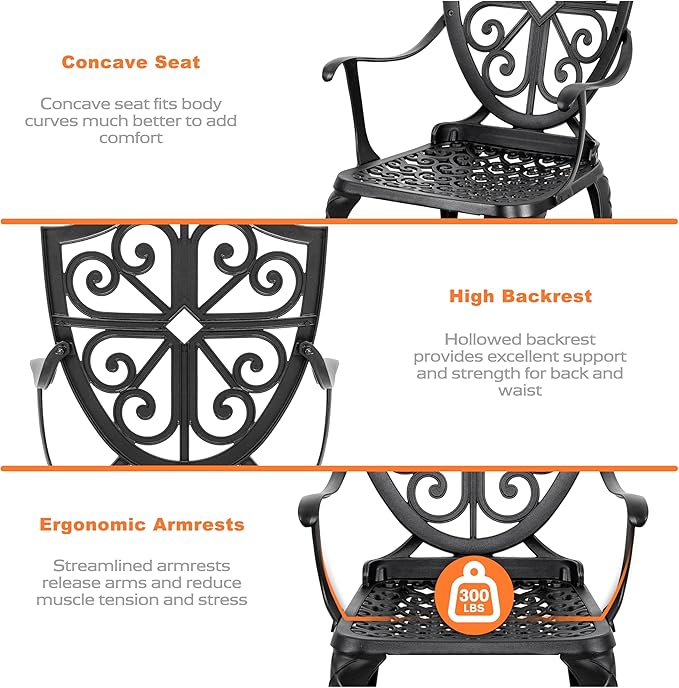 NUU GARDEN 3 Piece Outdoor Bistro Set All Weather Cast Aluminum Patio Set - Image 7