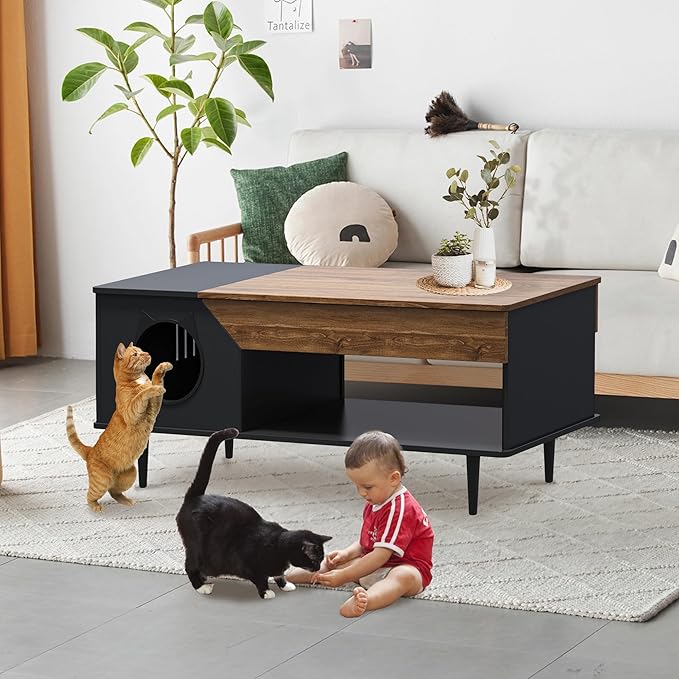 GAOMON Black Coffee Table 45'' Cat Living Room Tables by GAOMON