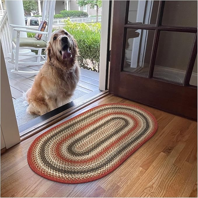 Homespice Chester Red Braided Rugs 27x45 Oval Country Style Rugs by Homespice