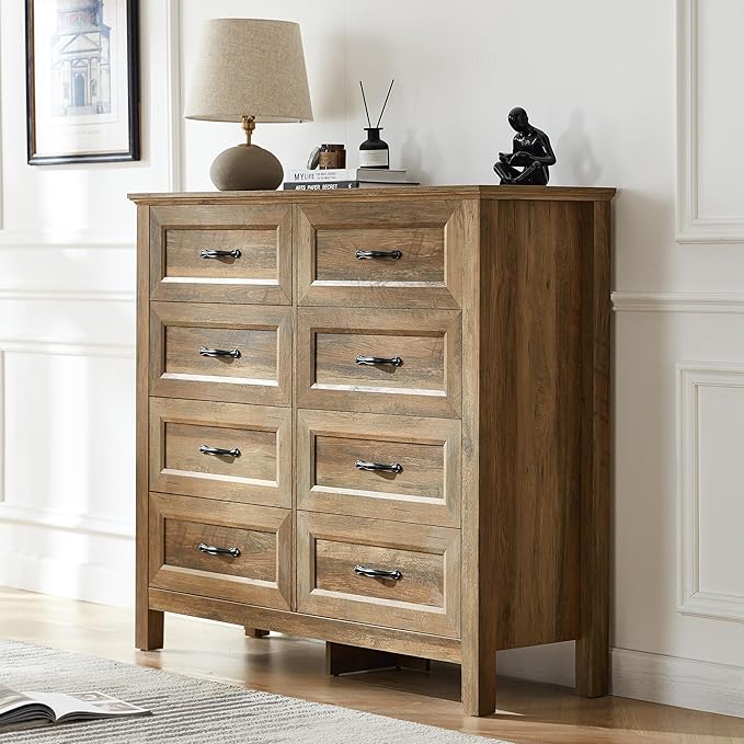 LINSY HOME 8 Drawers Dresser for Bedroom, Modern Farmhouse Dresser TV Stand by LINSYHOME