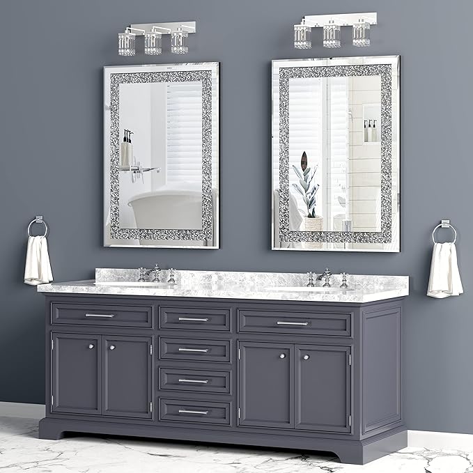 Crystal Decorative Mirror-36 x24 Gorgeous Silver Mirror, Crush Diamond Mirror - Image 2