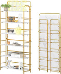 4NM No Assembly Folding Bookshelf 6 Tiers Vintage Industrial Gold Book Shelf by 4NM