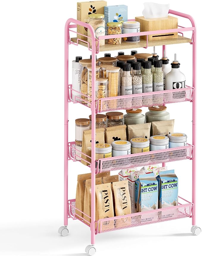 KINGRACK 4-Tier Wide Metal Rolling Storage Cart, Utility Cart by KINGRACK