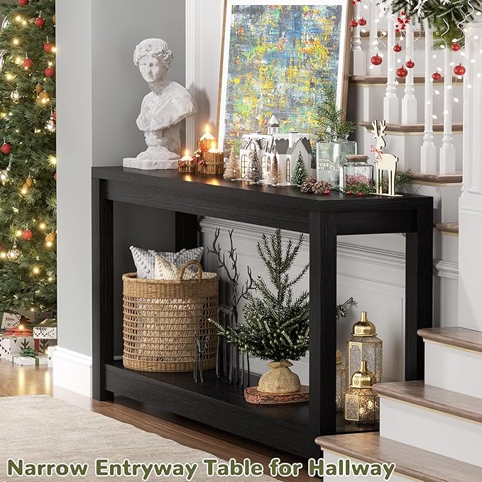 47" Farmhouse Wood Entryway Table Narrow Console Table - Image 4