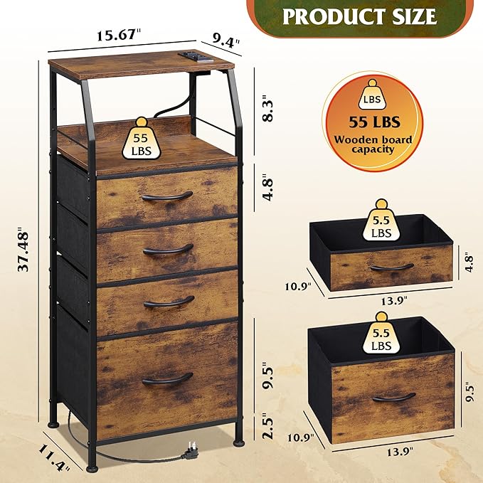 WLIVE 4 Drawer Dresser for Bedroom, Tall Night Stand Bed Side Table, End Table - Image 3