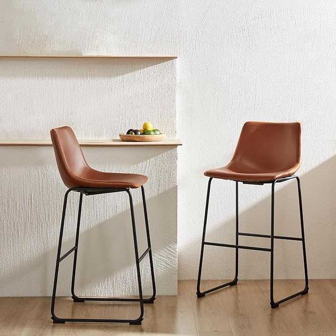 DUMOS 26 Inch Counter Height Bar Stools Set of 2, Modern Faux Leather High - Image 2