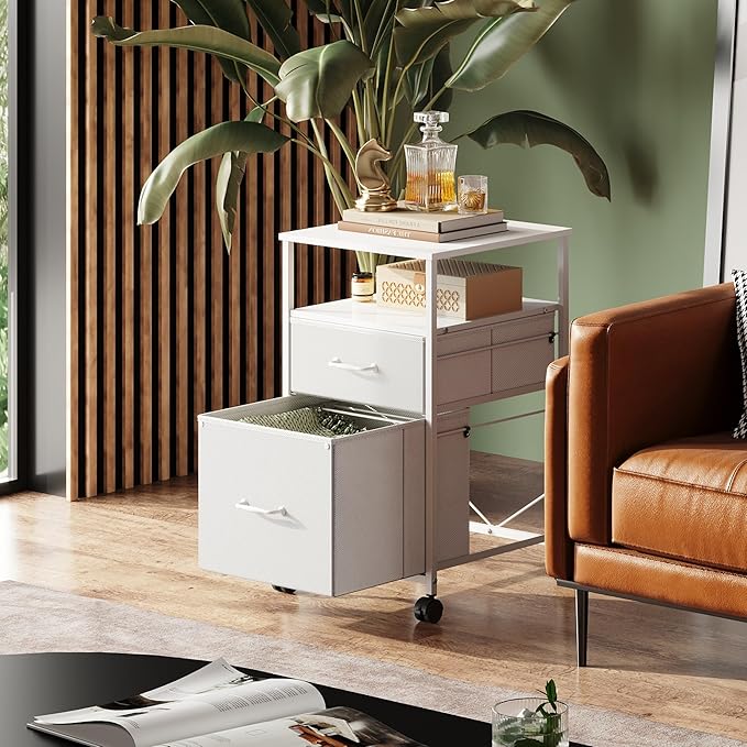 DEVAISE 2 Drawer Fabric Vertical Filing Cabinet, Rolling Printer Stand - Image 2
