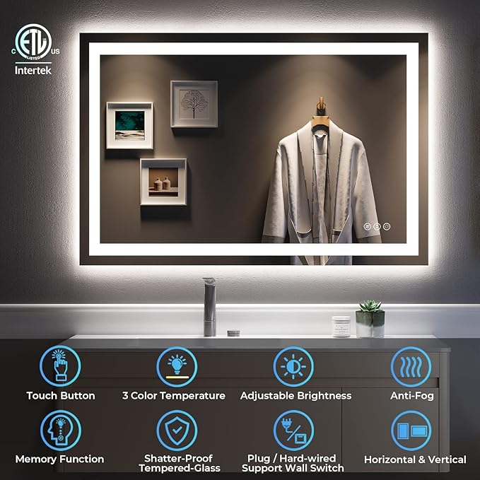 48x32 Inch LED Bathroom Mirror - Image 2