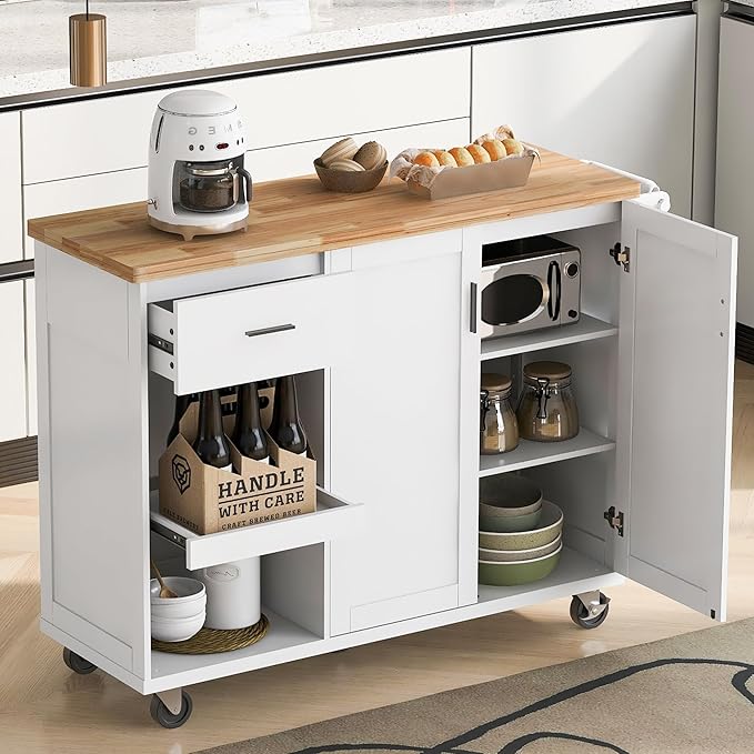 49" Foldable Kitchen Island Cart, Towel Rack & Drawer, Rolling on Wheels - Image 9