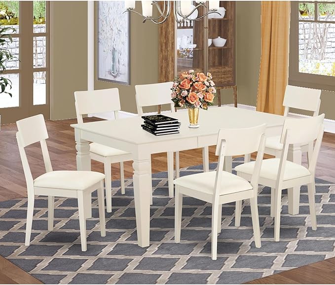 East West Furniture WEAD7-LWH-LC 7 Piece Dining Set Consist of a Rectangle - Image 2