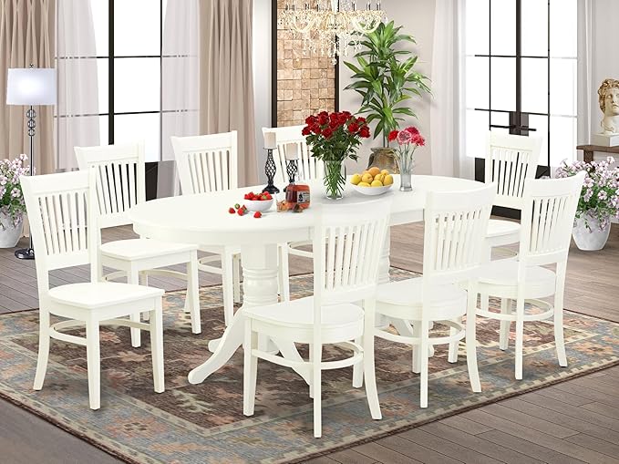 East West Furniture VAVA9-LWH-W 9 Piece Dining Room Table Set Includes an Oval - Image 2
