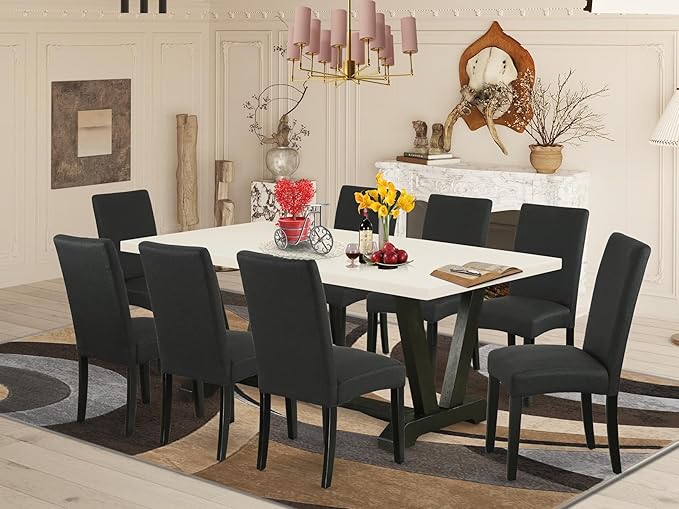 East West Furniture V627DR124-9 9 Piece Dining Set Includes a Rectangle Dining - Image 2