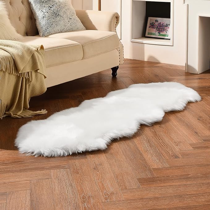 duduta White Faux Sheepskin Runner Rugs 2x6 ft, Fluffy Shag Bedroom Rug Fur - Image 4