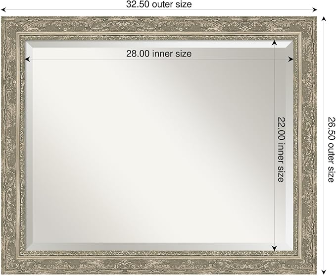 Amanti Art Bathroom Mirror for Over Sink, 27x33 Filigree Silver Rectangle - Image 3