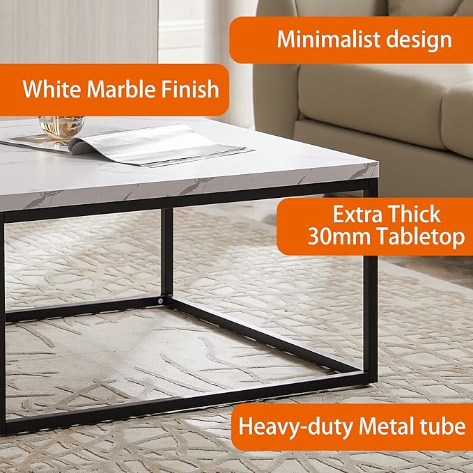 CENSI 30"x30" Marble Accent Coffee Table Ottoman - Image 6