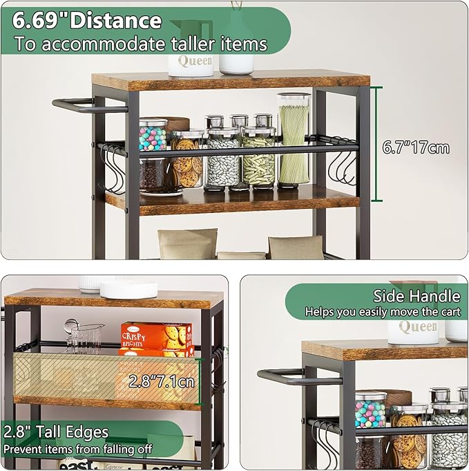 IBUYKE 7.8" Slim Rolling Cart, 4-Tier Metal Kitchen Storage Cart, Trolley cart - Image 7