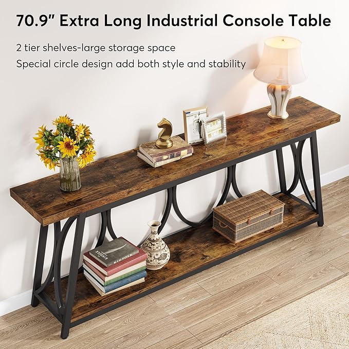 Tribesigns 70.9 inch Extra Long Console Table, Industrial Sofa Table Behind - Image 6