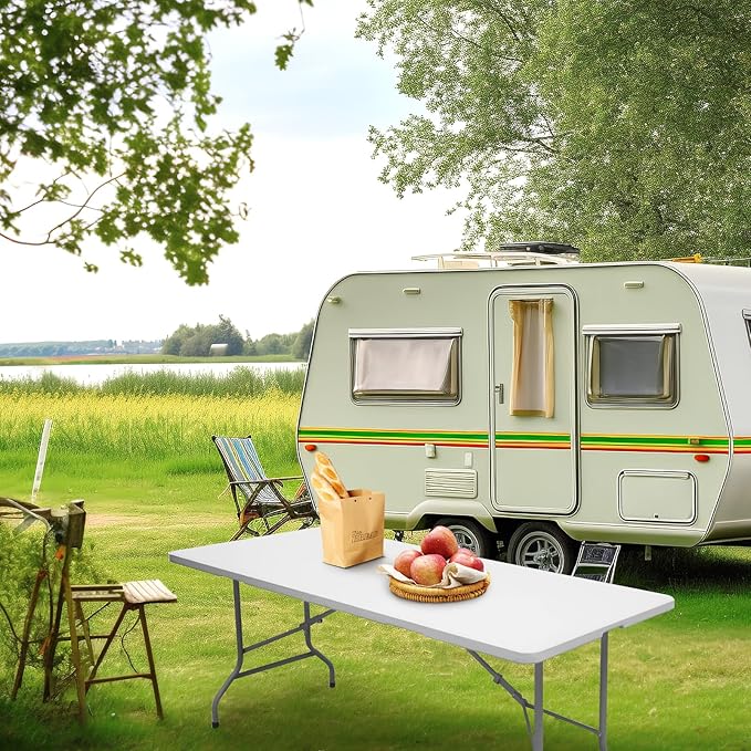 Folding Table 6ft Portable Heavy Duty Plastic Fold-in-Half Utility Foldable - Image 8