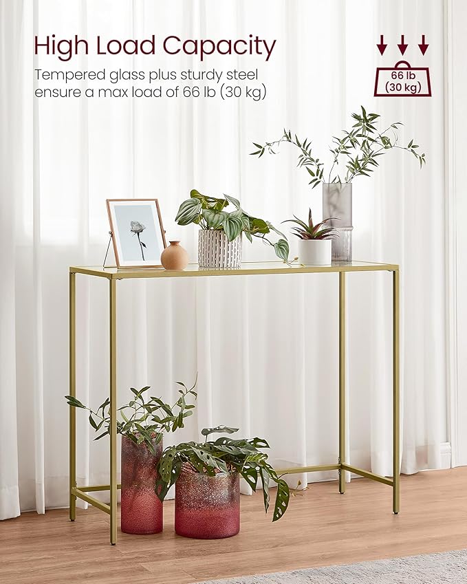 VASAGLE Entryway Table, Console Table, Tempered Glass Tabletop, Modern Sofa - Image 5