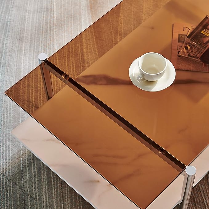 AGV LIGHTING Tadio Glass Coffee Table, Mid-Century Modern Coffee Table - Image 8