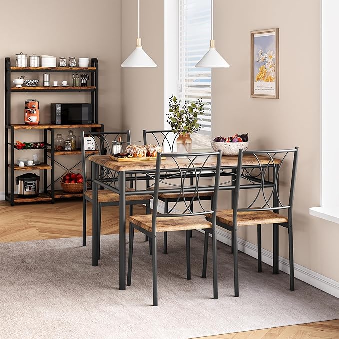 Dining Table Set for 4, Compact Kitchen Table and 4 Chairs, 5-Piece Kitchen - Image 3