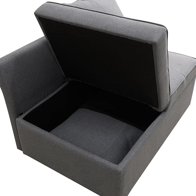 Convertible Ottoman Sofa with Storage, Modern Sackcloth Futon Couch with 2 - Image 4