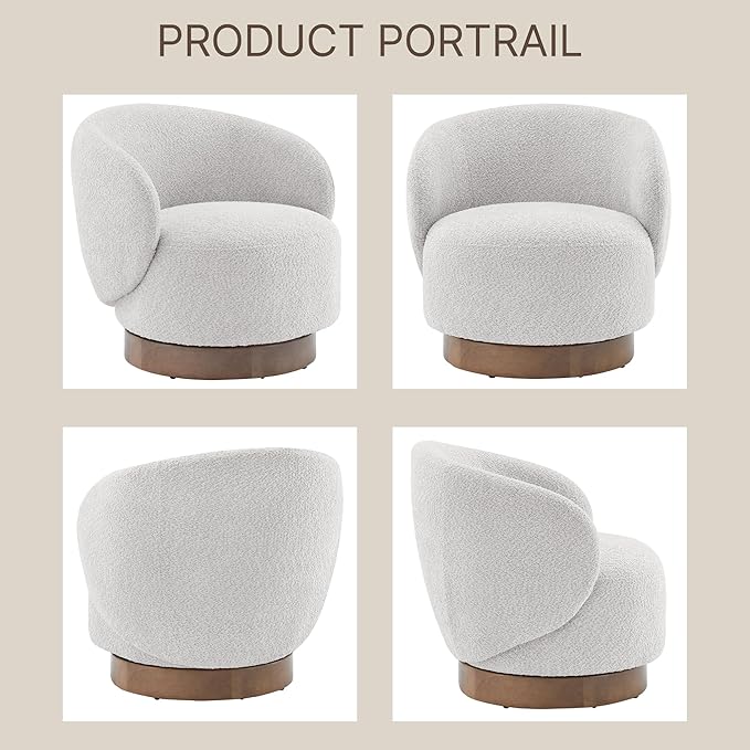 Swivel Accent Chair Round Barrel Armchair Upholstered Performance Fabric - Image 5