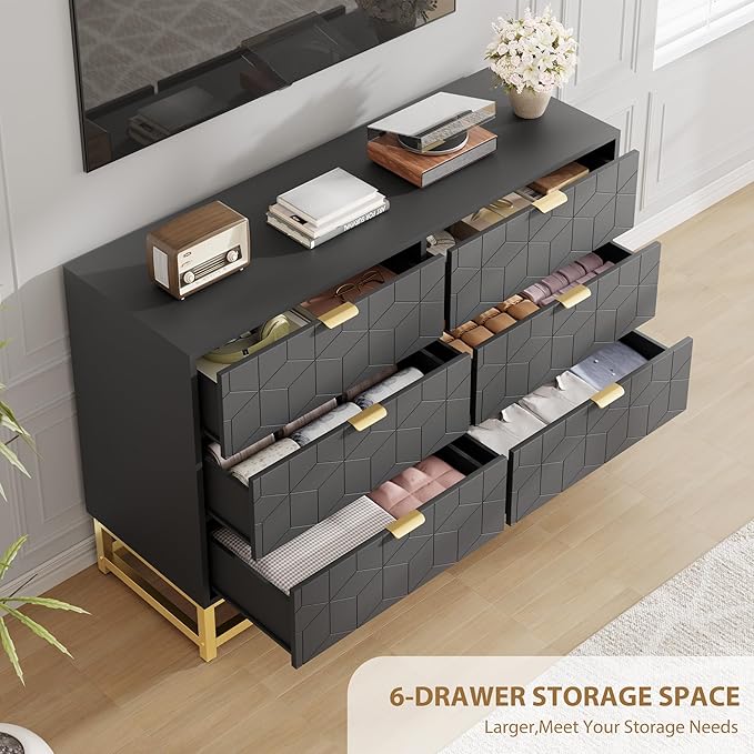 GAOMON Black Dresser for Bedroom, Modern 6 Drawer Double Dresser - Image 5