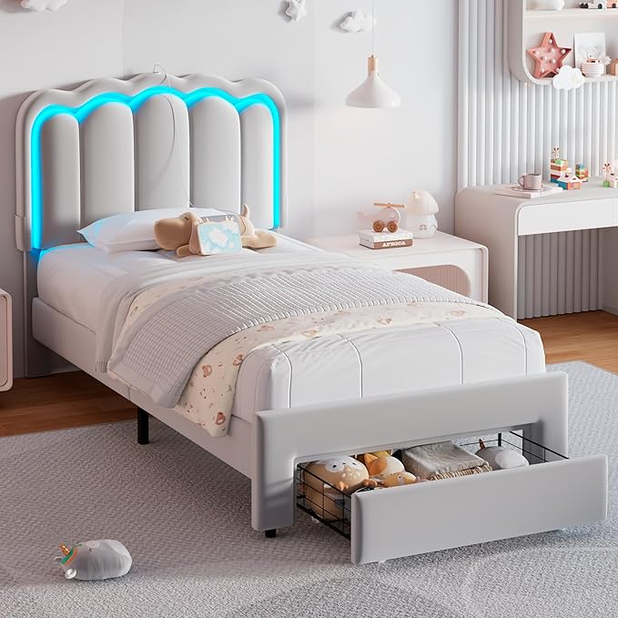 Twin Upholstered LED Bed Frame by JOCOEVOL
