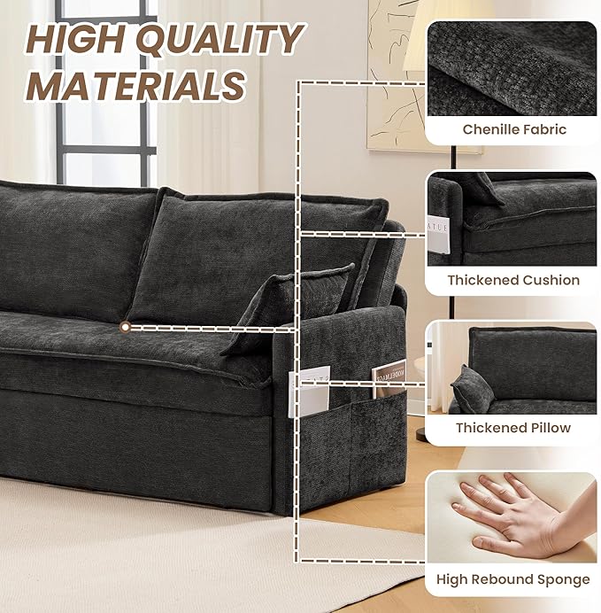 Furnimart 59.5" Queen Size Pull Out Sofa Bed, 3 in 1 Convertible Sleeper Bed - Image 6