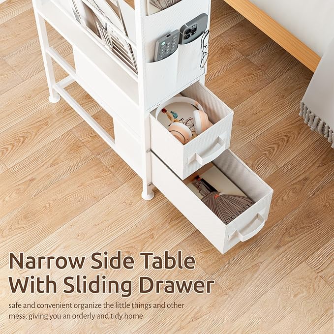 Small Narrow Side Tables for Small Spaces, Skinny Bedside End Table Nightstand - Image 6
