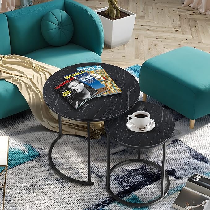 Black Marble Nesting Coffee Table - Image 4
