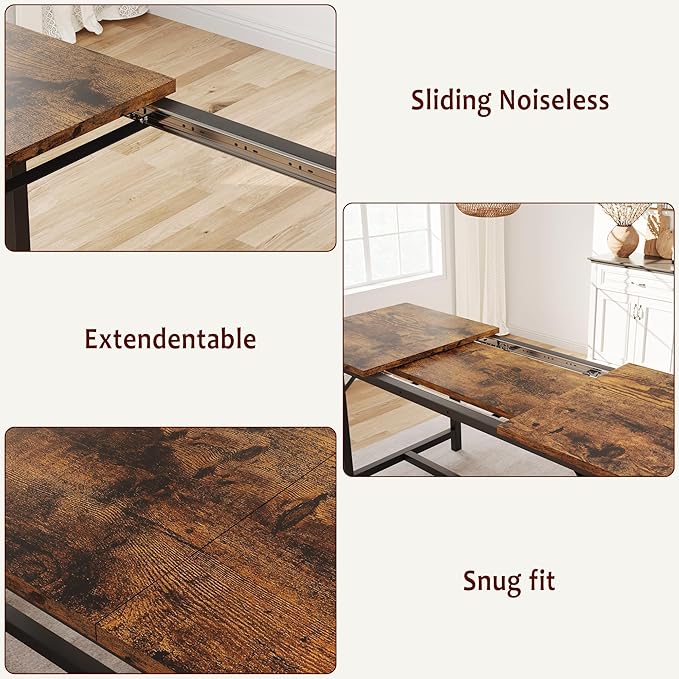 Dining Table Set for 4-6, 63“ Large Extendable Kitchen Table Set, Wood - Image 3