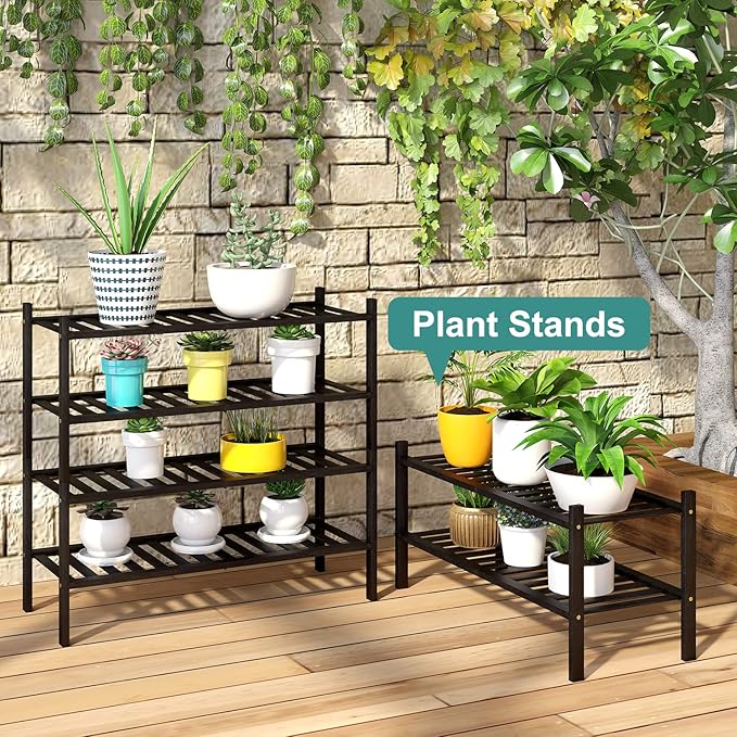 4-Tier Black Bamboo Shoe Rack for Entryway, Stackable | Foldable | Natural - Image 6