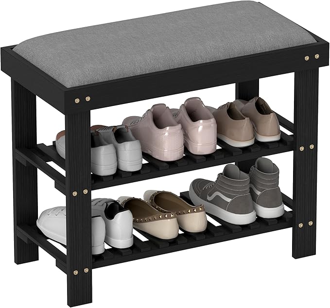 HOMCOM Bamboo Shoe Bench, 3-Tier Entryway Bench by HOMCOM