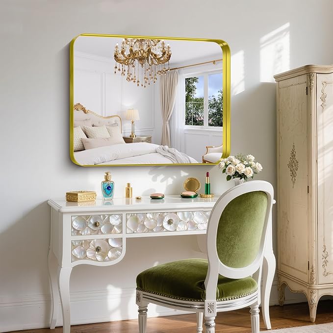 FORBATH 30x36 Inch Bathroom Mirror, Brushed Gold Deep Frame Wall Mirror - Image 3