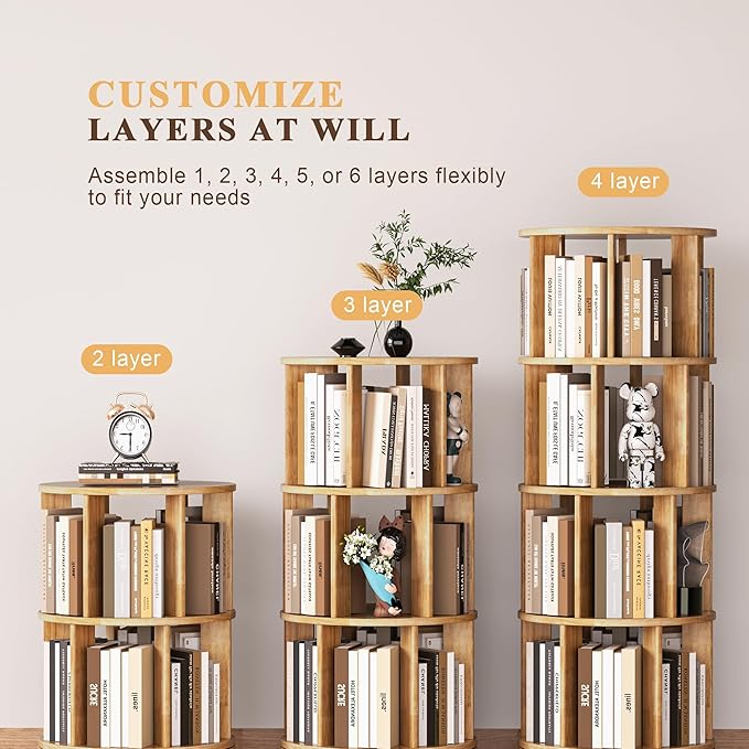 4-Tier Rotating Bookshelf, 360° Spinning Stackable Bookcase, Freestanding - Image 6