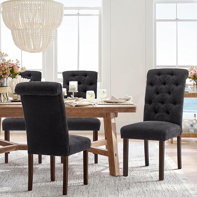 COLAMY Button Tufted Dining Chairs Set of 6, Parsons Upholstered Fabric Dining - Image 4