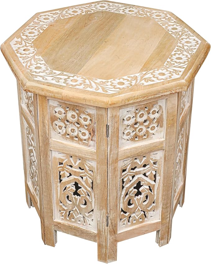 The Wooden Town Side Tables– Hand Carved Vintage Boho Folding End Tables by TheWoodenTown