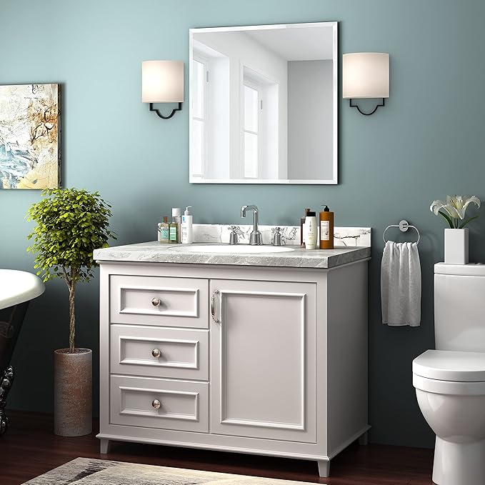 KOHROS Vanity Mirror Frameless Square Mirror, Tempered Glass, Hangs - Image 2