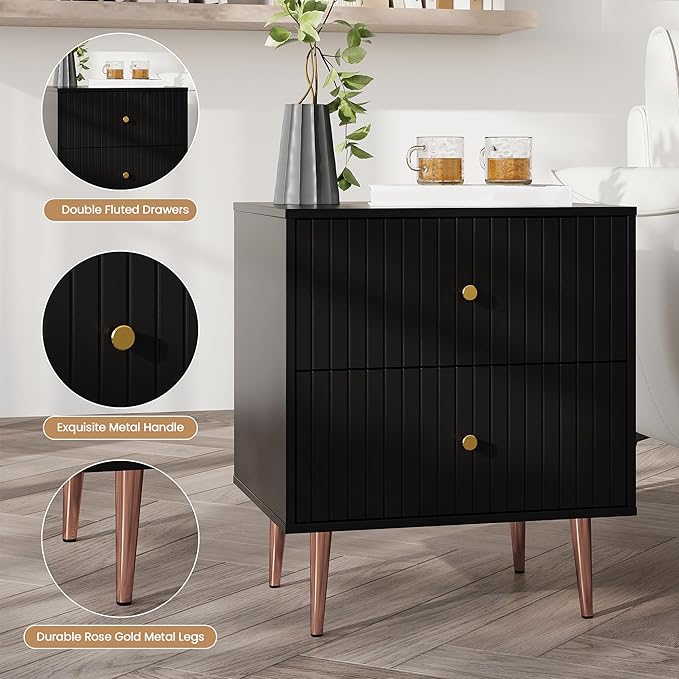 Black Night Stand Set 2, Modern Bedside Table - Image 5