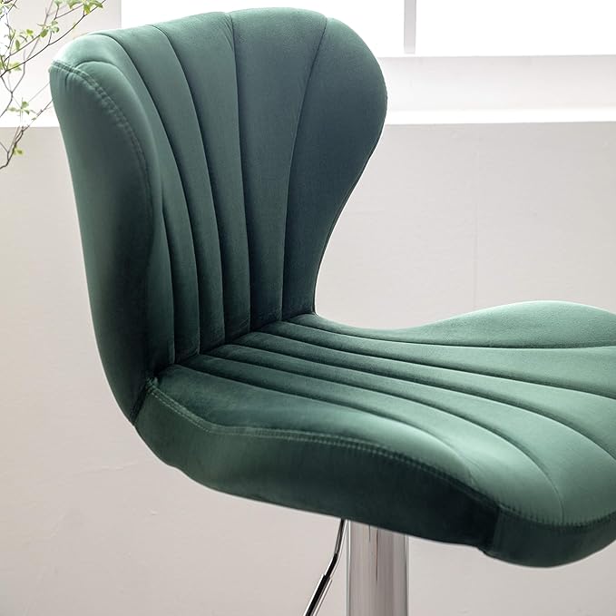 Roundhill Furniture Ellston Velvet Adjustable Swivel Barstools in Green - Image 7