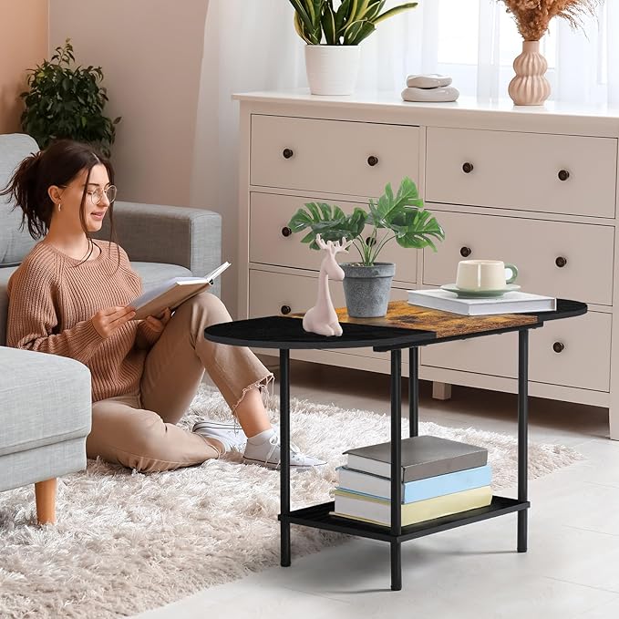 ETELI Small Black Coffee Table Oval Center Table - Image 3