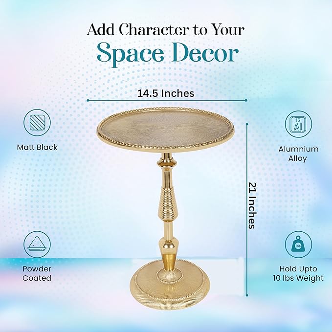 CLEENTABLE Gold Metal Pedestal Side Table - Image 3