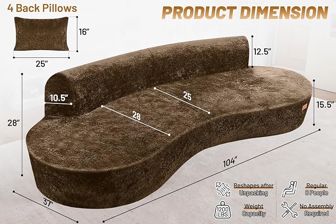 Homguava 104'' Modular Sectional Sofa, Curved Modern Sofa - Image 2