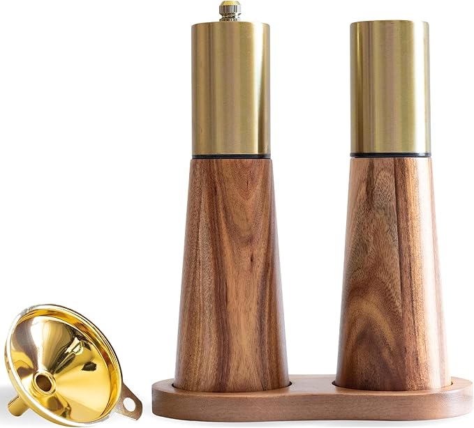 Gold Salt Shaker and Pepper Grinder Set, Stainless Steel Manual Salt Shaker and by KOCHIRAKOSO