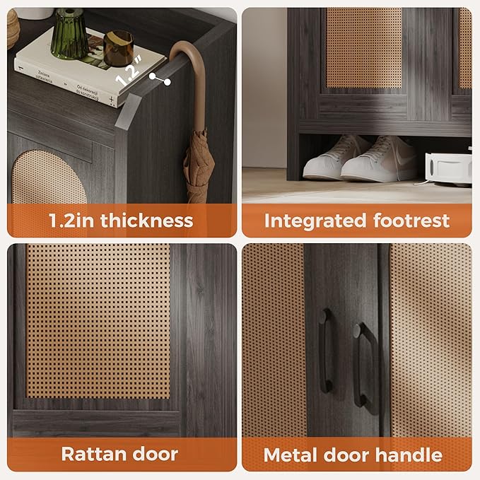 Shoe Cabinet Storage for Entryway, Natural Rattan Shoes Cupboard, Wooden Shoe - Image 3
