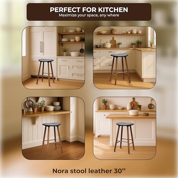 Nora 30" Upholstered Bar Stool, Backless Saddle Seat - Image 7