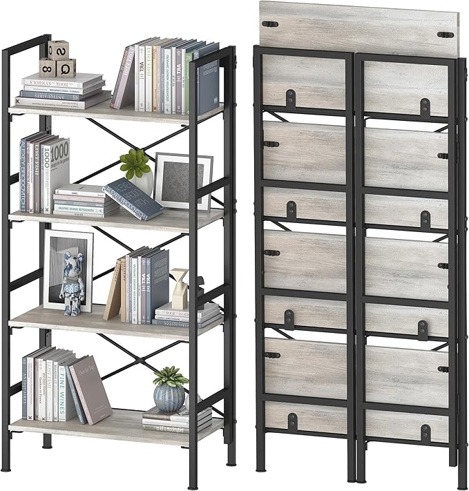 Folding Bookshelf, 4 Tier Bookcase Foldable Shelf - Image 8