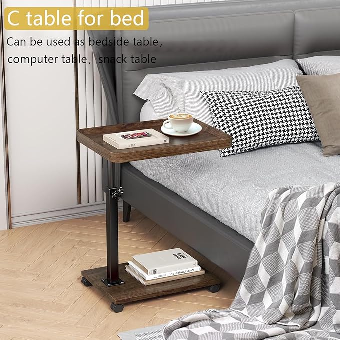 C Table End Table Adjustable Height, 360°Swivel TV Tray Table - Image 7